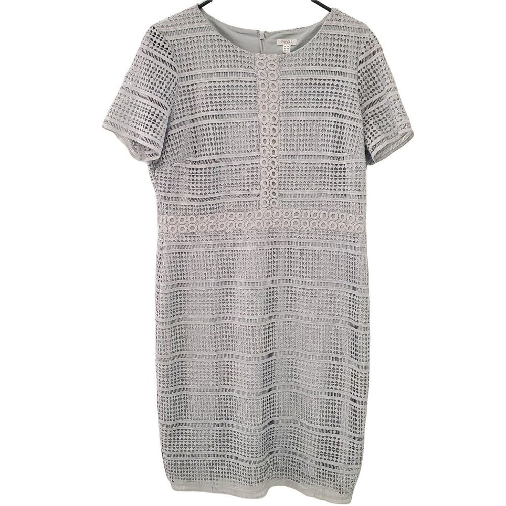 Precis Petite Short Sleeve Geometric embroidery overlay pattern  dress